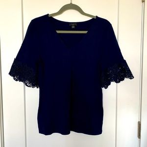 Like New!  Romantic v neck. Cross between a  tshirt & blouse w/ lace sleeves.